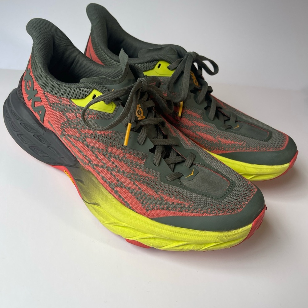 Hoka Men's Vibrant Red and Neon Yellow Athletic Shoes